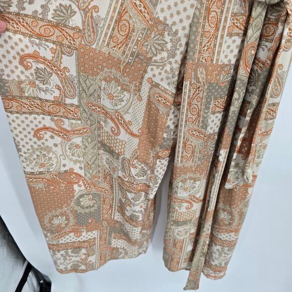 NEW Sweet Lemon Women's Mixed Media Paisley Floral V Neck Jumpsuit Tan Small - Picture 9 of 12